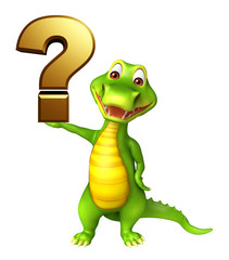 Naklejka premium cute Aligator cartoon character with question mark sign