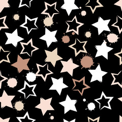 Cute vector seamless pattern . Brush strokes, stars.  Endless texture can be used for printing onto fabric or paper