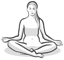 Hand Drawn Siddhasana Perfect Pose, Yoga Woman. Vector Outline Illustration.