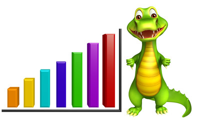 cute Aligator cartoon character with graph sign