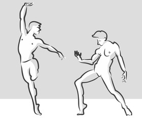 Obraz na płótnie Canvas Expressive Ballet Gesuture Pose, Russian Theater Sketch