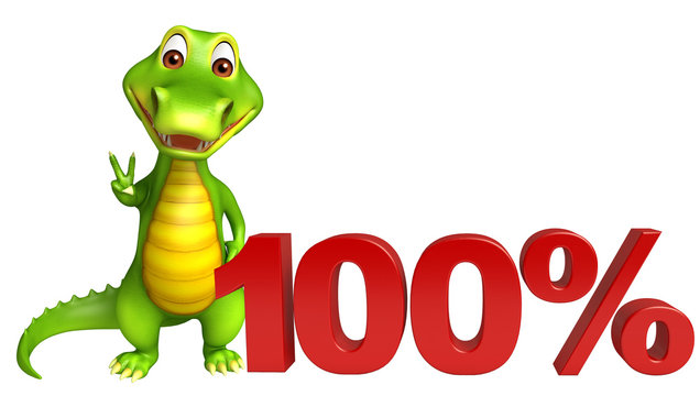 cute Aligator cartoon character with 100% sign