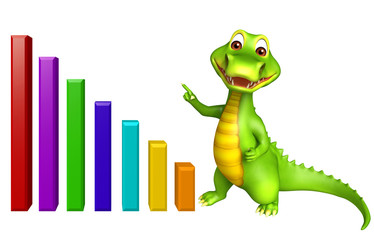 cute Aligator cartoon character with graph sign