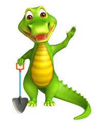 cute Aligator cartoon character with digging shovel