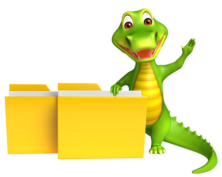 cute Aligator cartoon character with folder