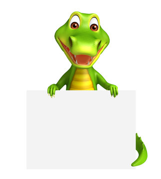 Aligator cartoon character with white board