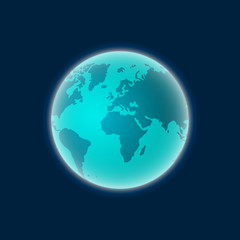 Earth planet vector illustration isolated on dark blue background, smooth earth globe in space color earth