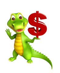 cute Aligator cartoon character with doller sign