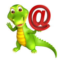 cute Aligator cartoon character  with at the rate  sign
