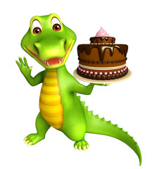 cute Aligator cartoon character  with cake