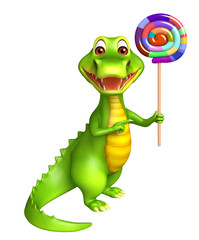 cute Aligator cartoon character with lolypop