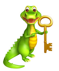 cute Aligator cartoon character with key