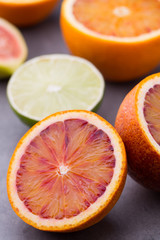 Bloody Sicilian oranges and figs. Shallow depth of field.