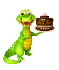 cute Aligator cartoon character  with cake