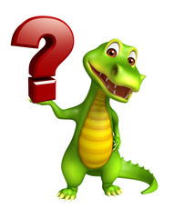 cute Aligator cartoon character with question mark sign