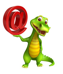 cute Aligator cartoon character  with at the rate  sign