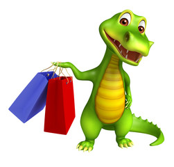 Fototapeta premium cute Aligator cartoon character with shopping bag