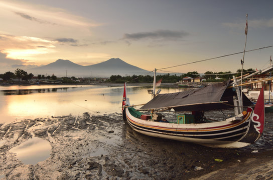 Boat anchored on beach, Pantai Boom, East Java, Indonesia