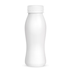 White Yogurt Milk Plastic Bottle. Illustration Isolated On White Background. Mock Up Template Ready For Your Design. Vector EPS10