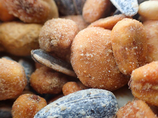 Fototapeta premium group of salty corn and sunflower seeds