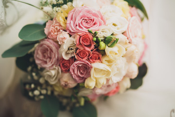 Wedding perfect bridal bouquet of different flowers