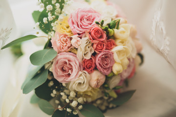 Wedding perfect bridal bouquet of different flowers