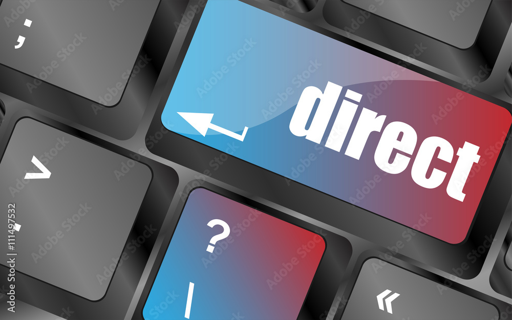 Poster direct - educational concept. button on modern computer keyboard, keyboard keys, keyboard button