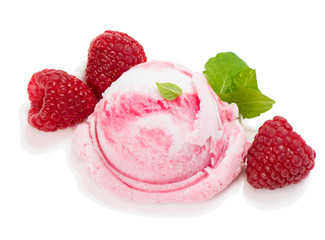 Raspberry ice cream and mint.