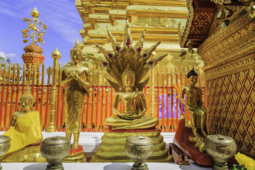 Gold buddha statues in Wat Phra That Doi Suthep, Chiang Mai, Tha