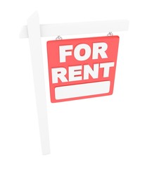 For rent sign lease real estate on white background. 3D rendering.