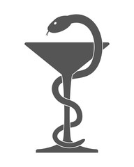 Pharmacy icon. Caduceus symbol bowl.