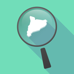 Long shadow magnifier vector icon with  the map of Catalonia