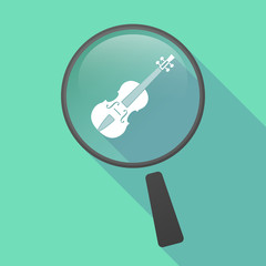 Long shadow magnifier vector icon with  a violin