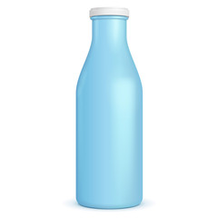 Blue Yogurt Milk Plastic Bottle. Illustration Isolated On White Background. Mock Up Template Ready For Your Design. Vector EPS10