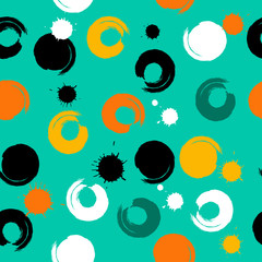 Cute vector geometric seamless pattern. Brush strokes. Polka dots and blots. Hand drawn grunge texture. Abstract forms. Endless texture can be used for printing onto fabric or paper