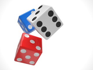 three dices on white background. 3d rendering.