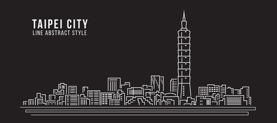 Fototapeta premium Pejzaż Budynek Grafika liniowa Projekt ilustracji wektorowych - miasto Tajpej