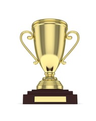 Golden cup on white background. 3D rendering.