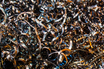 Closeup twisted spiral steel shavings