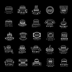 Burger Icons Set - Isolated On Black Background - Vector Illustration, Graphic Design. Food Concept