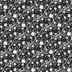 Vector black and white flowers pattern. Seamless pattern for fabric or packaging design. Sakura repeating background for fashion print