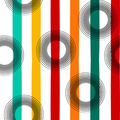 Cute vector geometric seamless pattern . Polka dots and stripes. Brush strokes. Hand drawn grunge texture. Abstract forms. Endless texture can be used for printing onto fabric or paper