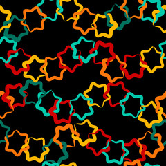 Cute vector geometric seamless pattern. Brush strokes and stars. Hand drawn grunge texture. Abstract forms. Endless texture can be used for printing onto fabric or paper