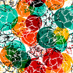 Seamless modern floral pattern with gladioli, spots, blots and splashes of paint
