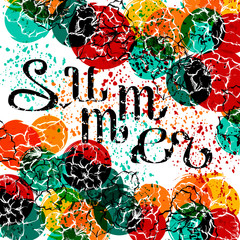 Lettering Summer on background with flowers.  Vector banner.