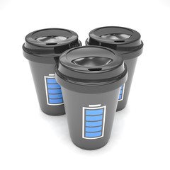 Three paper coffee cups. 3d rendering.