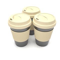 Three paper coffee cups. 3d rendering.