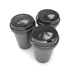 Three paper coffee cups. 3d rendering.