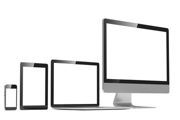 Ultimate web design, laptop, smartphone, tablet, computer, display. 3d rendering.