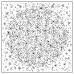 Fototapeta premium Coloring page with vintage flowers pattern.